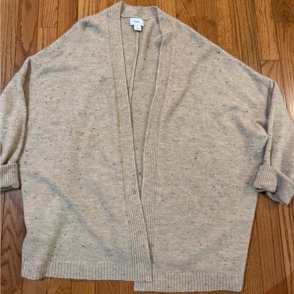 Old Navy Cardigan • Open Front Sweater • Oatmeal Speckled Knit  Sz L